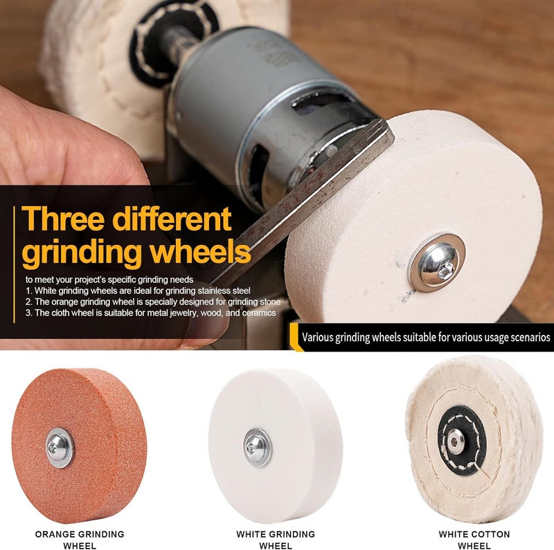 NuoDunco Mini Bench Grinder with 3 Wheels, Electric Multi-Purpose Grinding Machine for Metal, Wood, Knife Making, Jewelry Buffing, 6.3 x 3.5 inch Base - Image 5